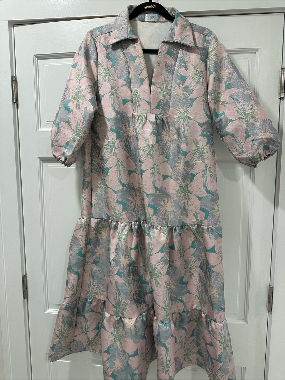 Floral Tiered Midi Dress in Pink and Teal